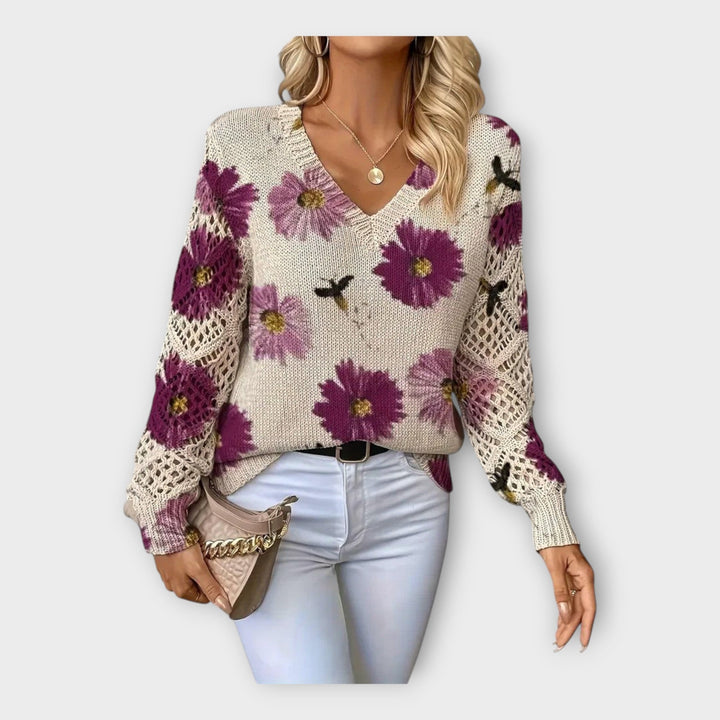 Pulover Împletit cu Detalii din Dantelă