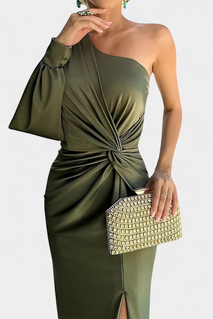 Gabriela Rochie Asimetrică cu Drapare pe Un Umăr