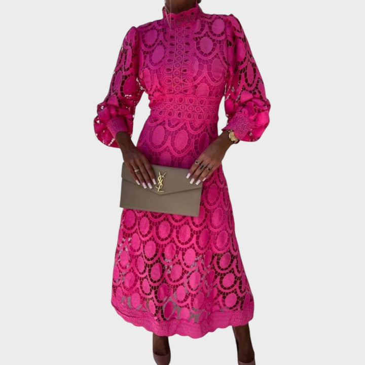 Danica - Rochie cu mâneci voluminoase și guler înalt