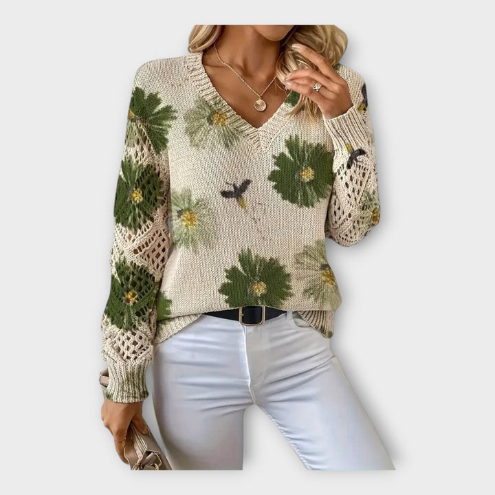 Pulover Împletit cu Detalii din Dantelă