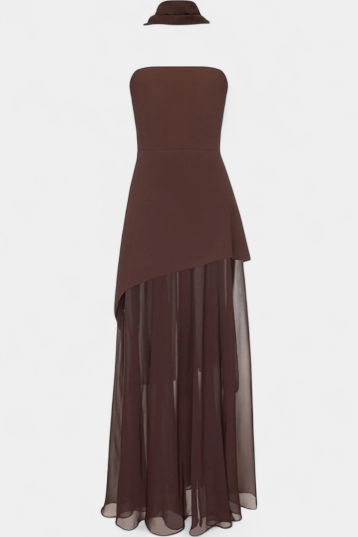 Rochie Maxi Raina din Șifon fără Mâneci cu Fanta Pe Laterale