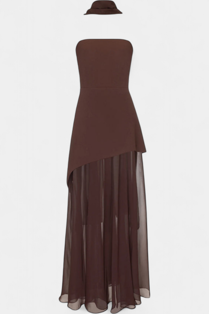 Rochie Maxi Raina din Șifon fără Mâneci cu Fanta Pe Laterale