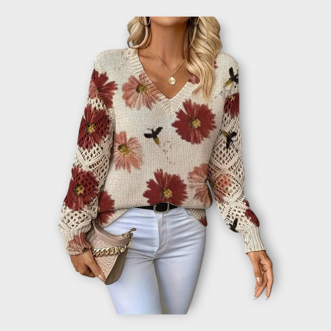 Pulover Împletit cu Detalii din Dantelă