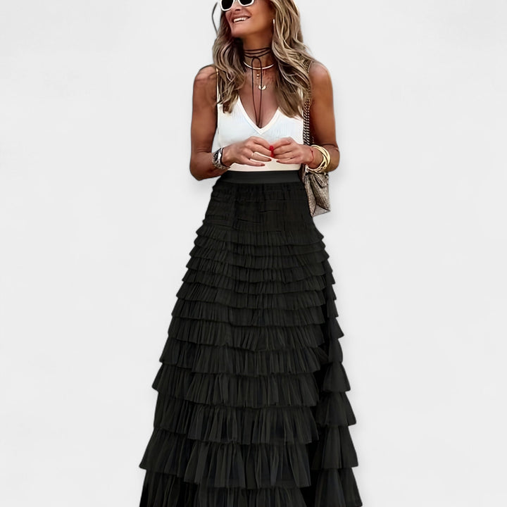 Fustă boho cu margine din satin plasat