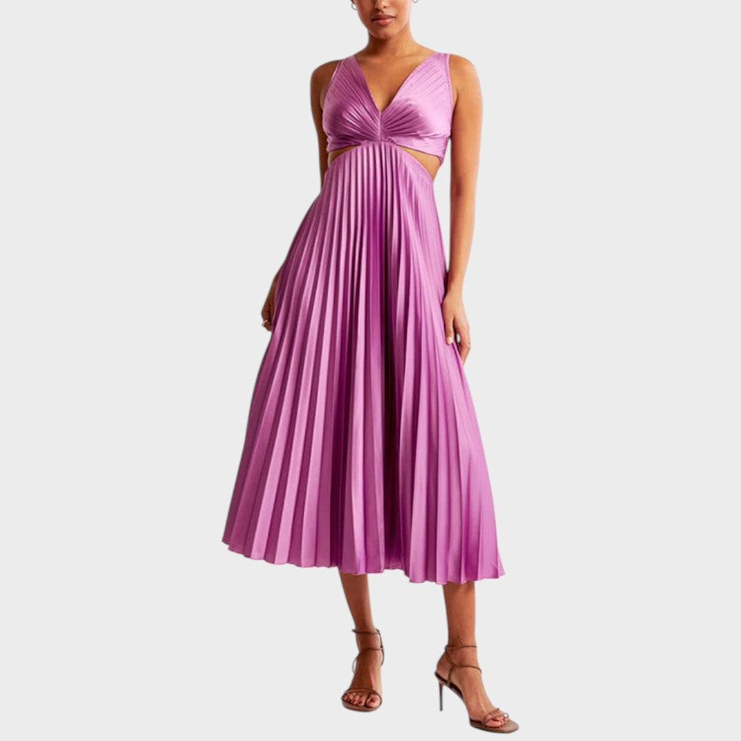 Katarina - Rochie Elegantă cu Decolteu în V și Fustă Plisată