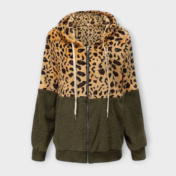 Lea - Jachetă din fleece cu glugă în imprimeu leopard
