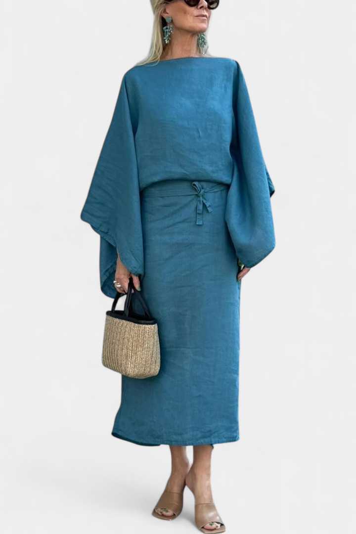 Filipa - Rochie kimono din in cu brâu