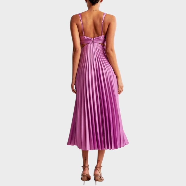 Katarina - Rochie Elegantă cu Decolteu în V și Fustă Plisată