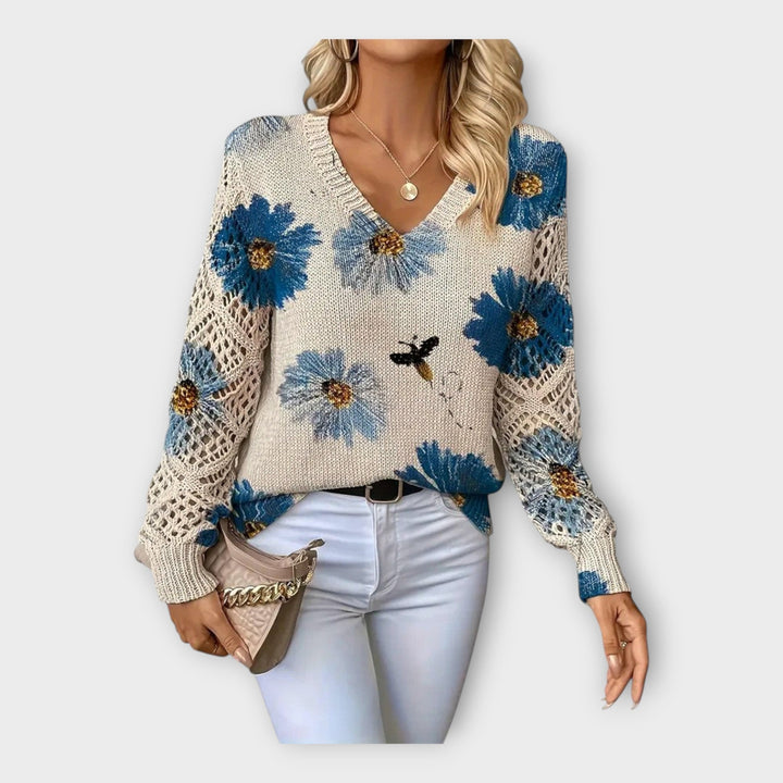 Pulover Împletit cu Detalii din Dantelă