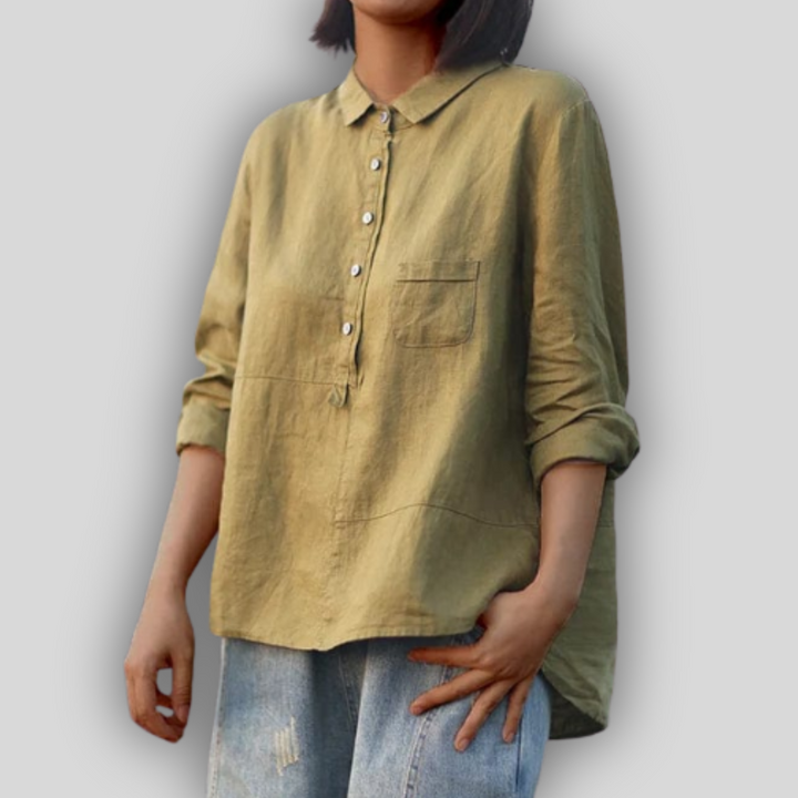 Bluză din in verde simplă