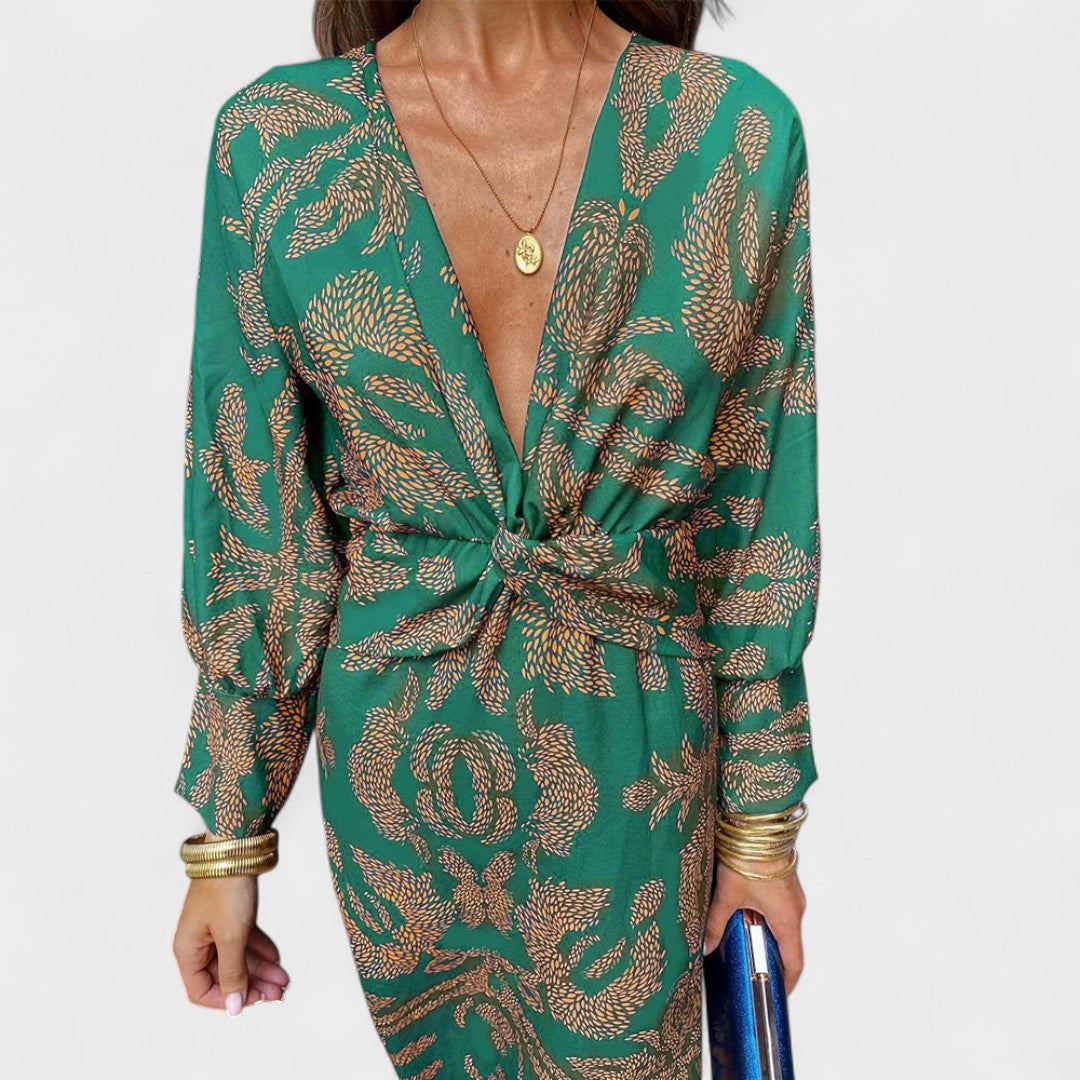 Primăvara - Rochie midi cu decolteu în V