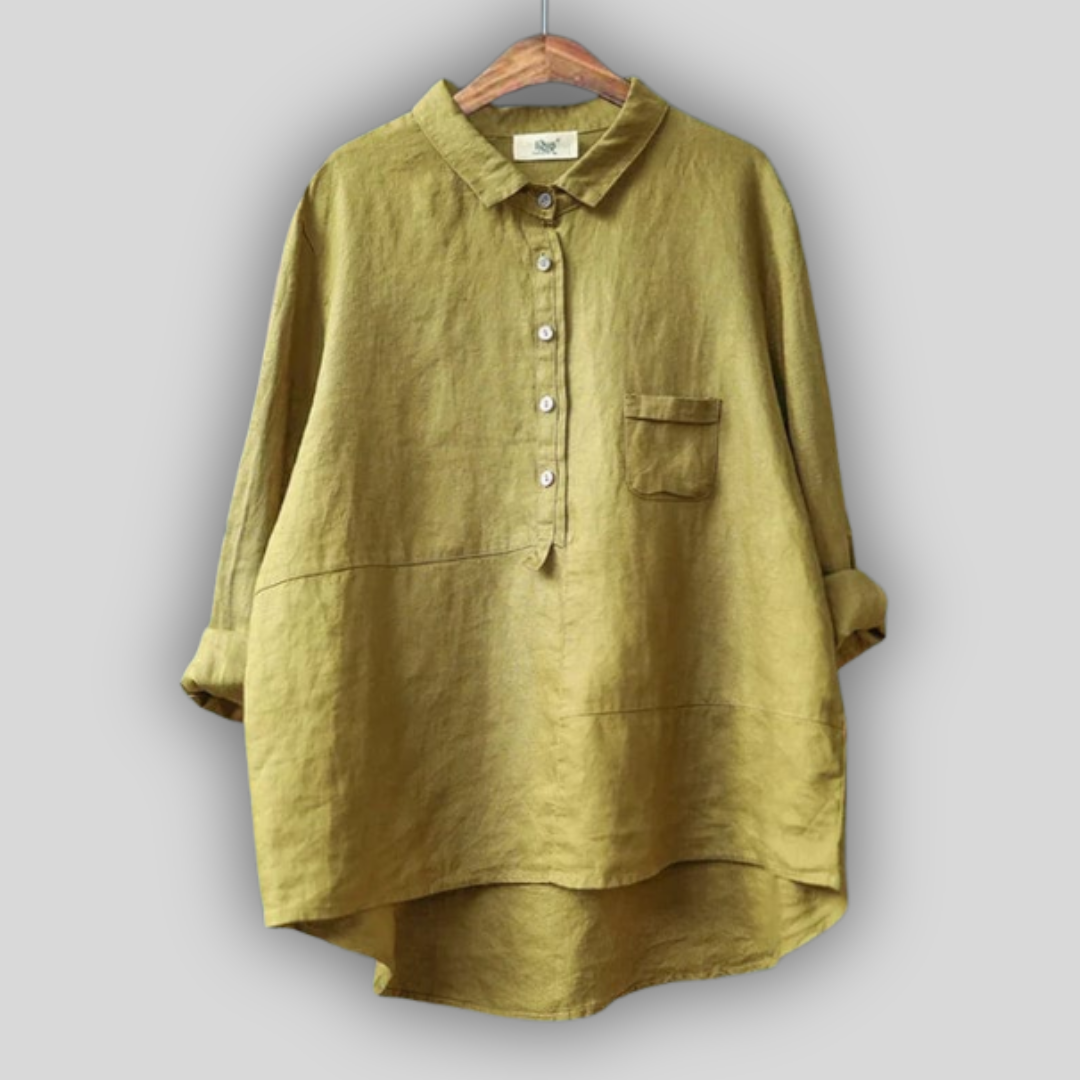 Bluză din in verde simplă