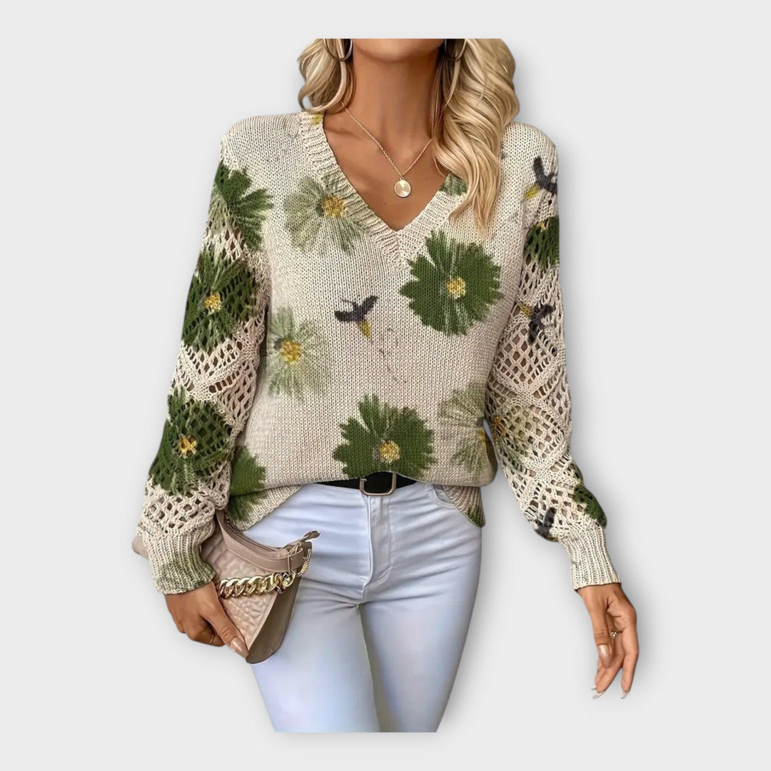 Pulover Împletit cu Detalii din Dantelă