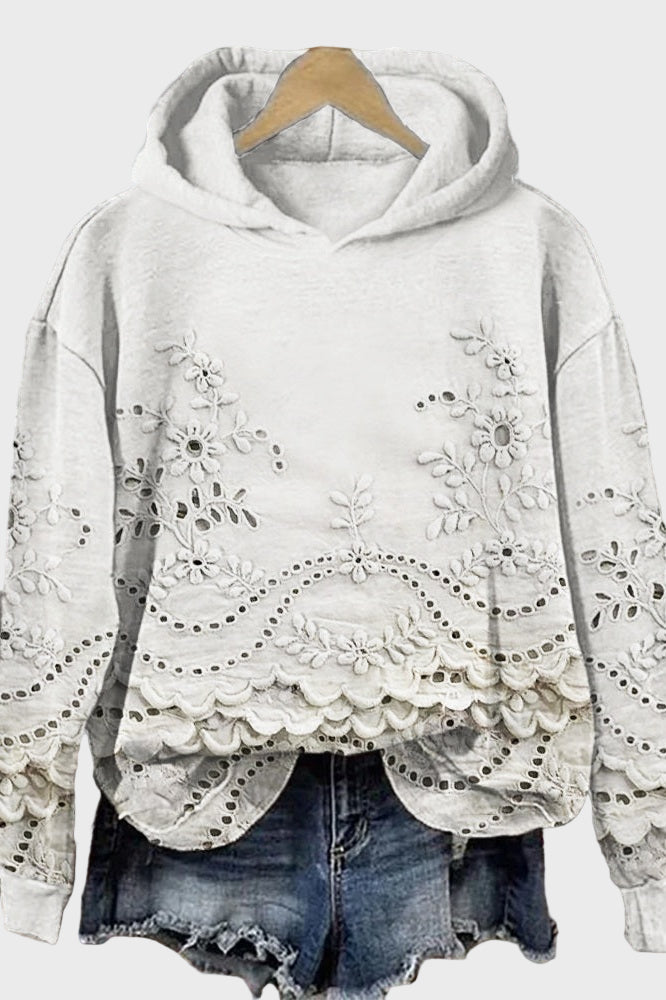 Pulover cu Glugă din Dantelă Verde