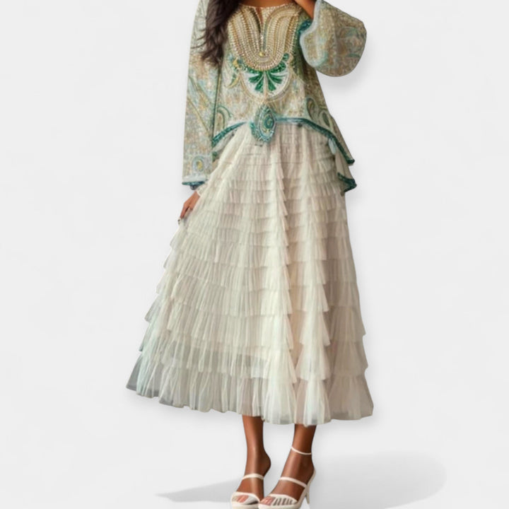 Fustă elegantă din tul cu detalii decorative