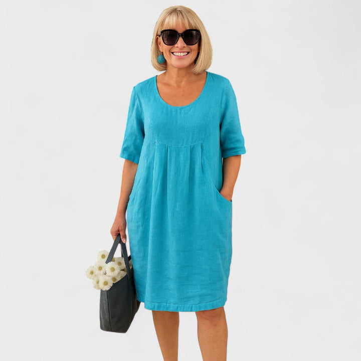 Perika™ - Rochie din in cu buzunare