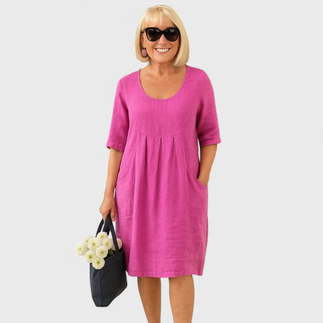 Perika™ - Rochie din in cu buzunare