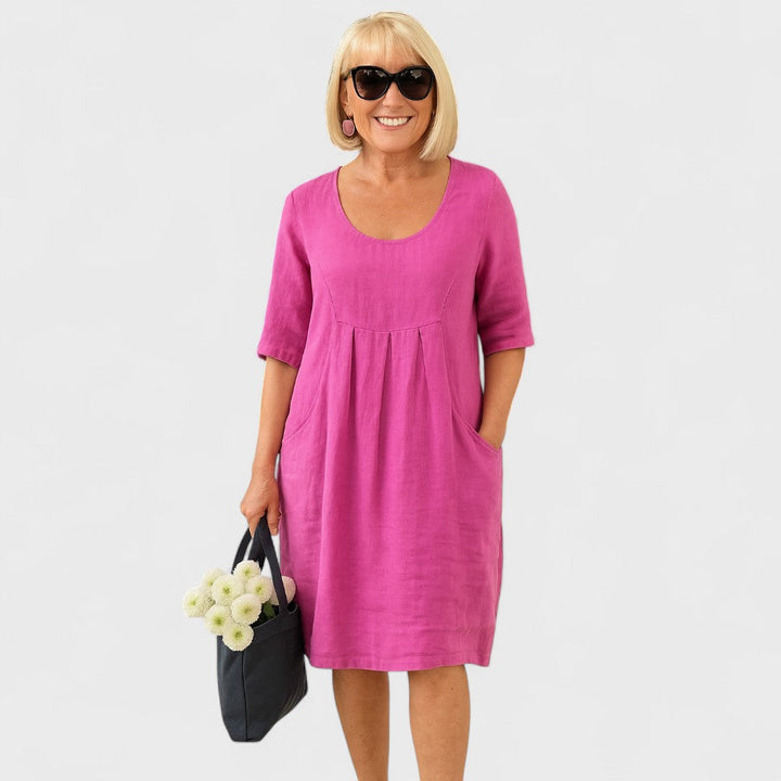 Perika™ - Rochie din in cu buzunare