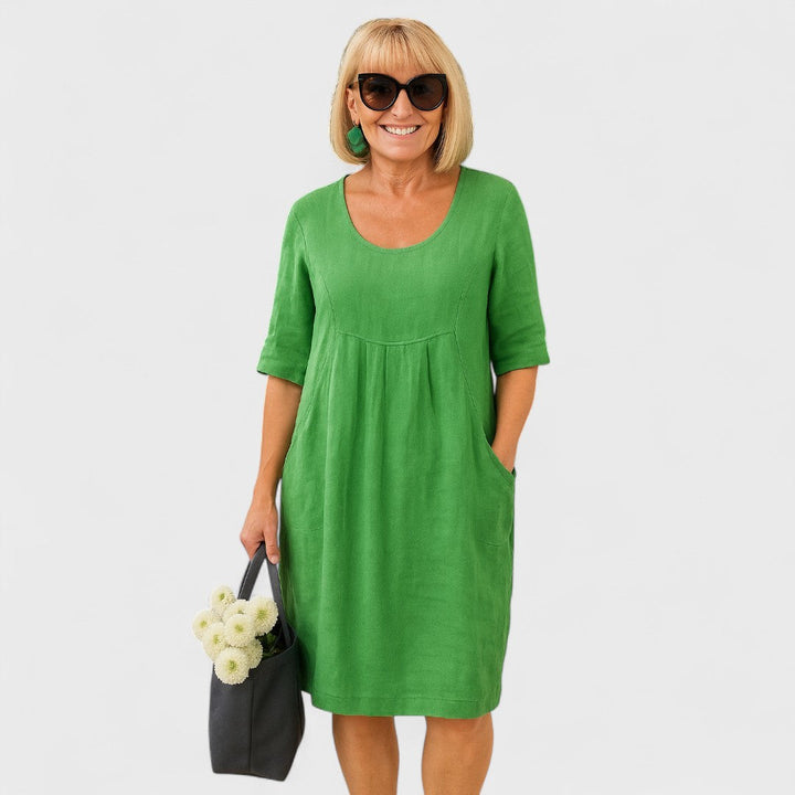 Perika™ - Rochie din in cu buzunare