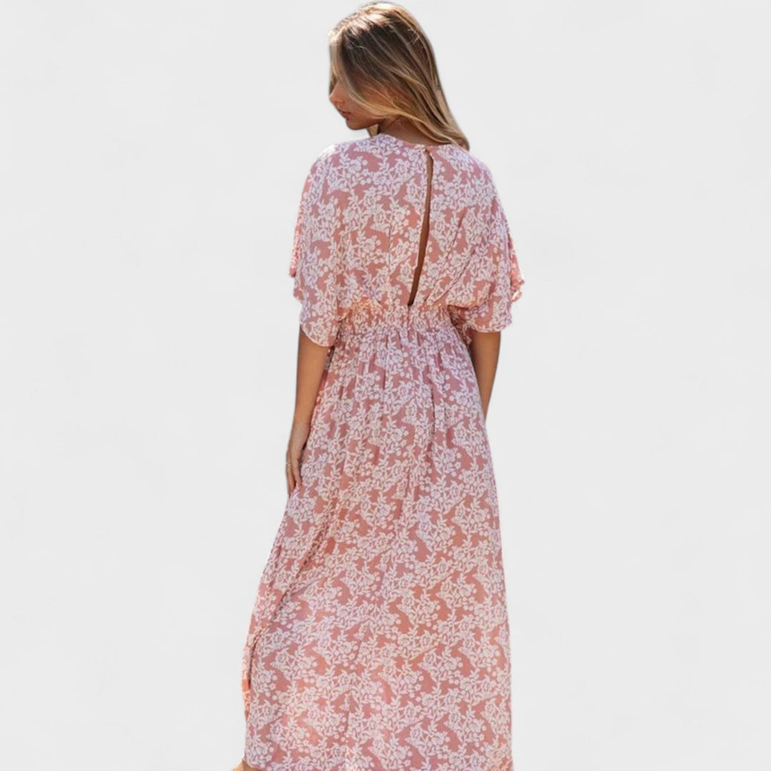 Vilma - Rochie boho roz cu fante