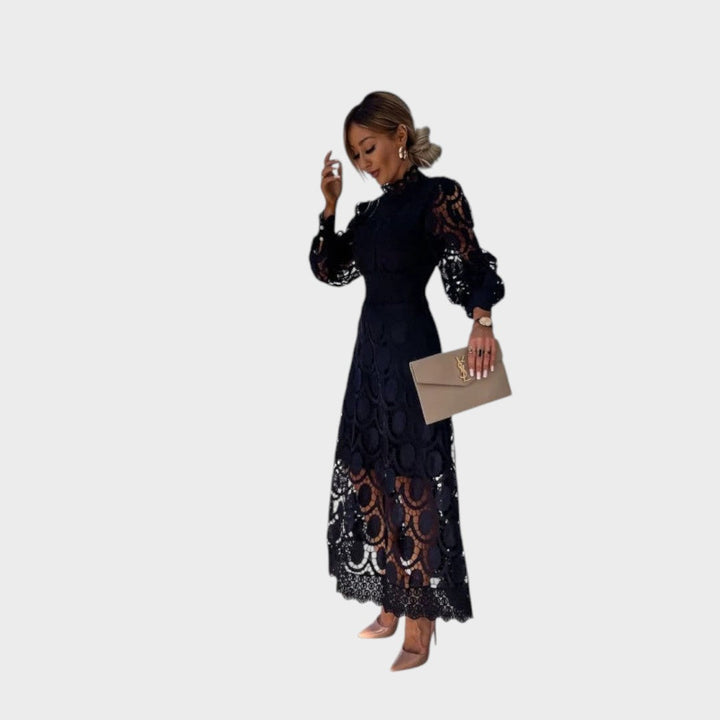 Danica - Rochie cu mâneci voluminoase și guler înalt