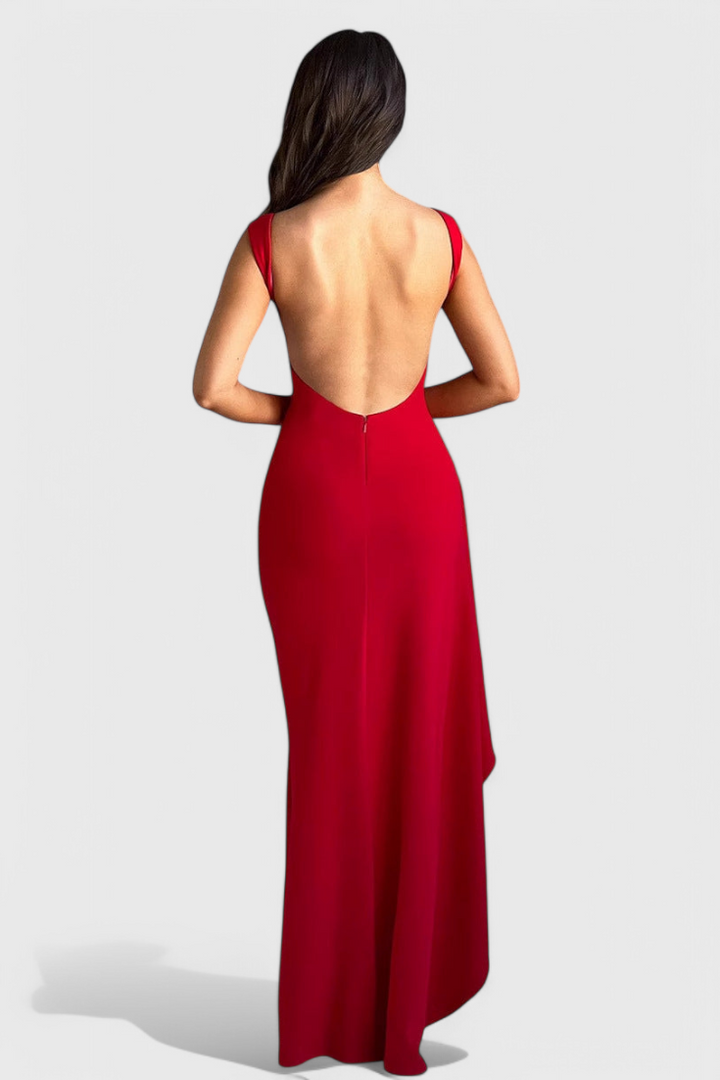 Rochie Ivana din Satin cu Spate Deschis și Fisură Mare