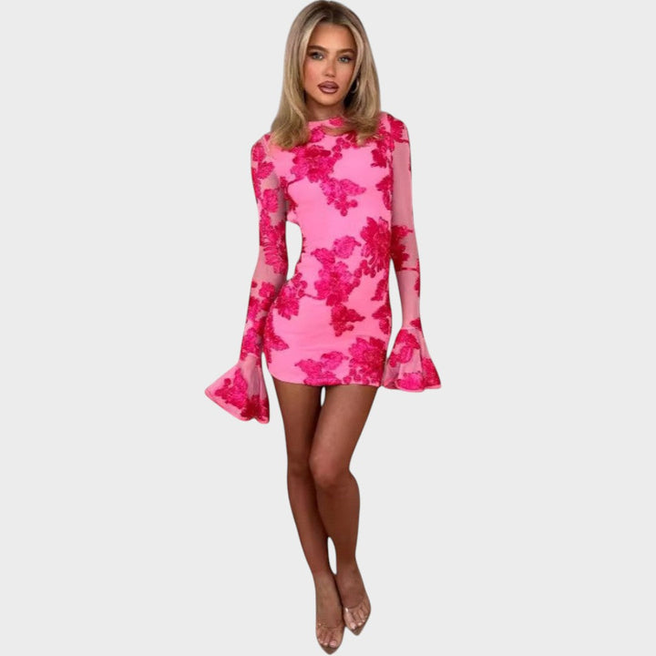 Ivana - Rochie scurtă colorată cu mâneci clopot