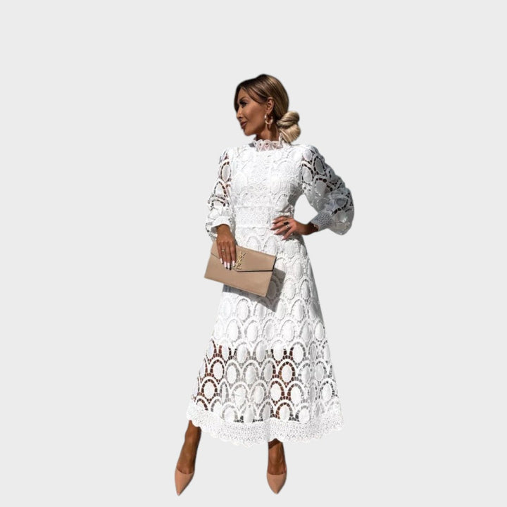 Danica - Rochie cu mâneci voluminoase și guler înalt