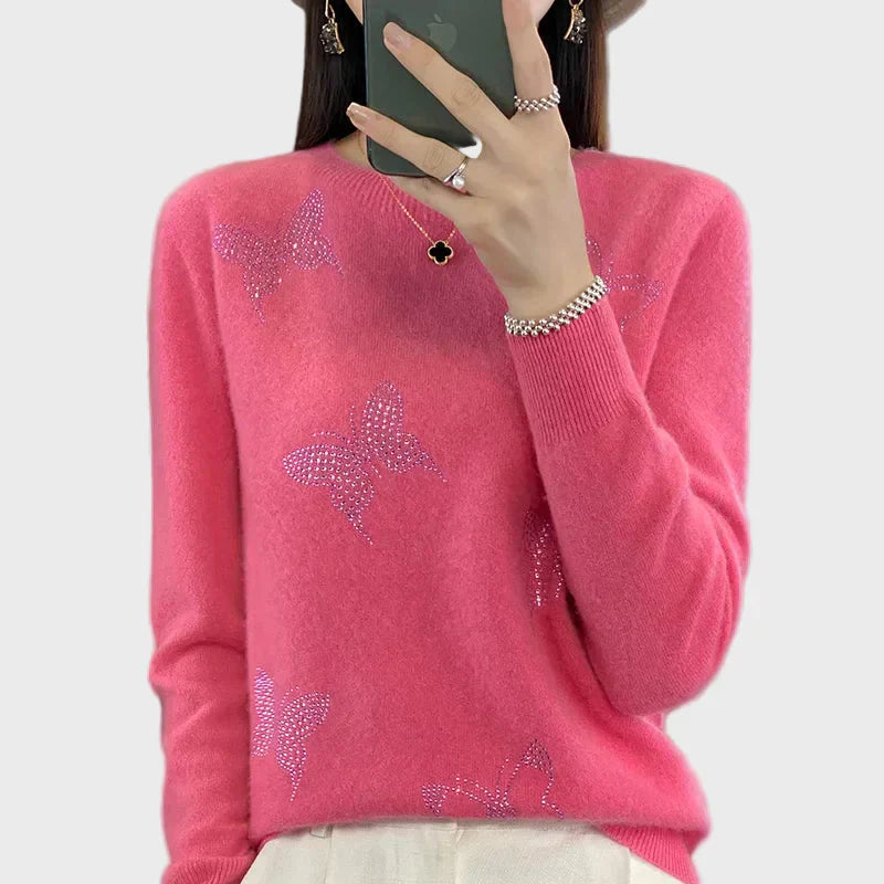 Pulover Tricotat pentru Femei cu Model de Fluture