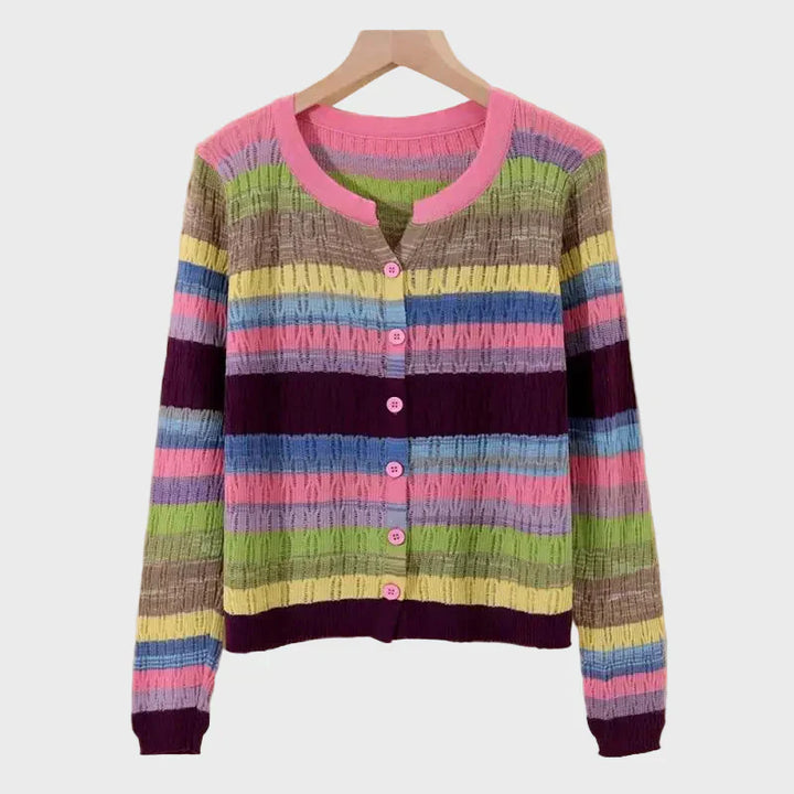 Cardigan Tricotat cu Linii de Stil Retro