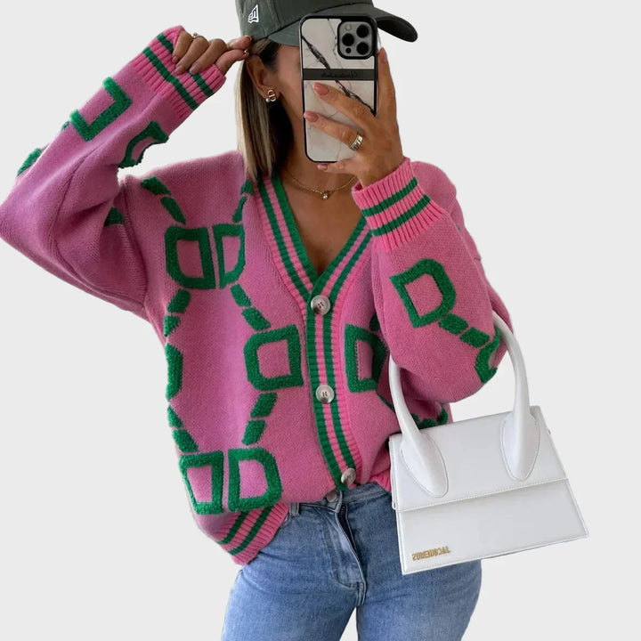 Vestă Tricotată Modernă cu Model Geometric