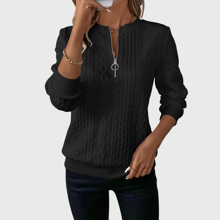 Elena - Pulover damă cu fermoar și model tricotat