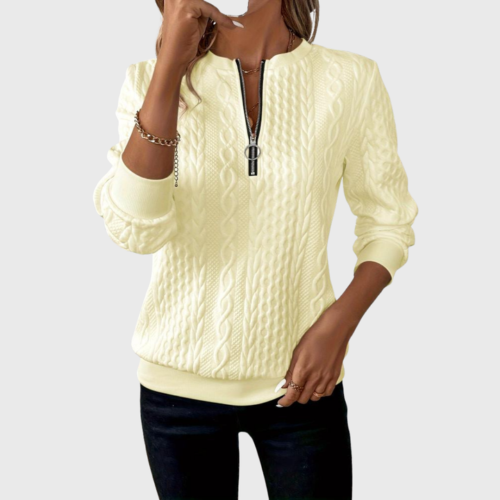 Elena - Pulover damă cu fermoar și model tricotat