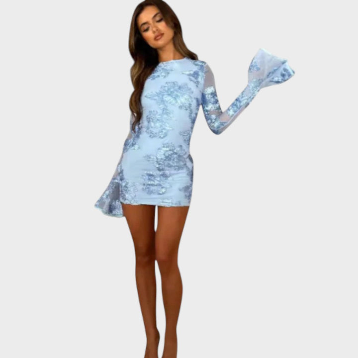 Ivana - Rochie scurtă colorată cu mâneci clopot