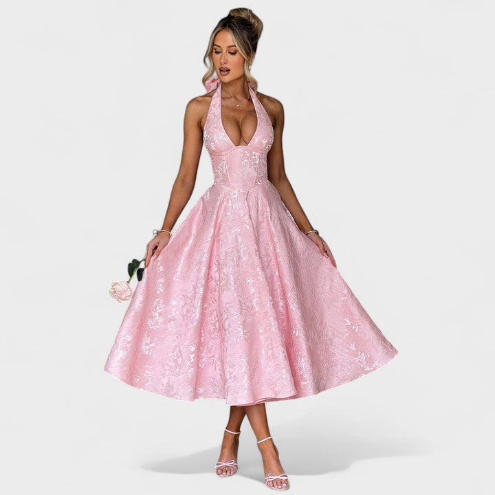 Julieta – Rochie midi cu decolteu halter