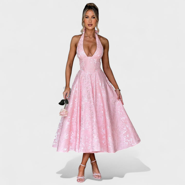 Julieta – Rochie midi cu decolteu halter