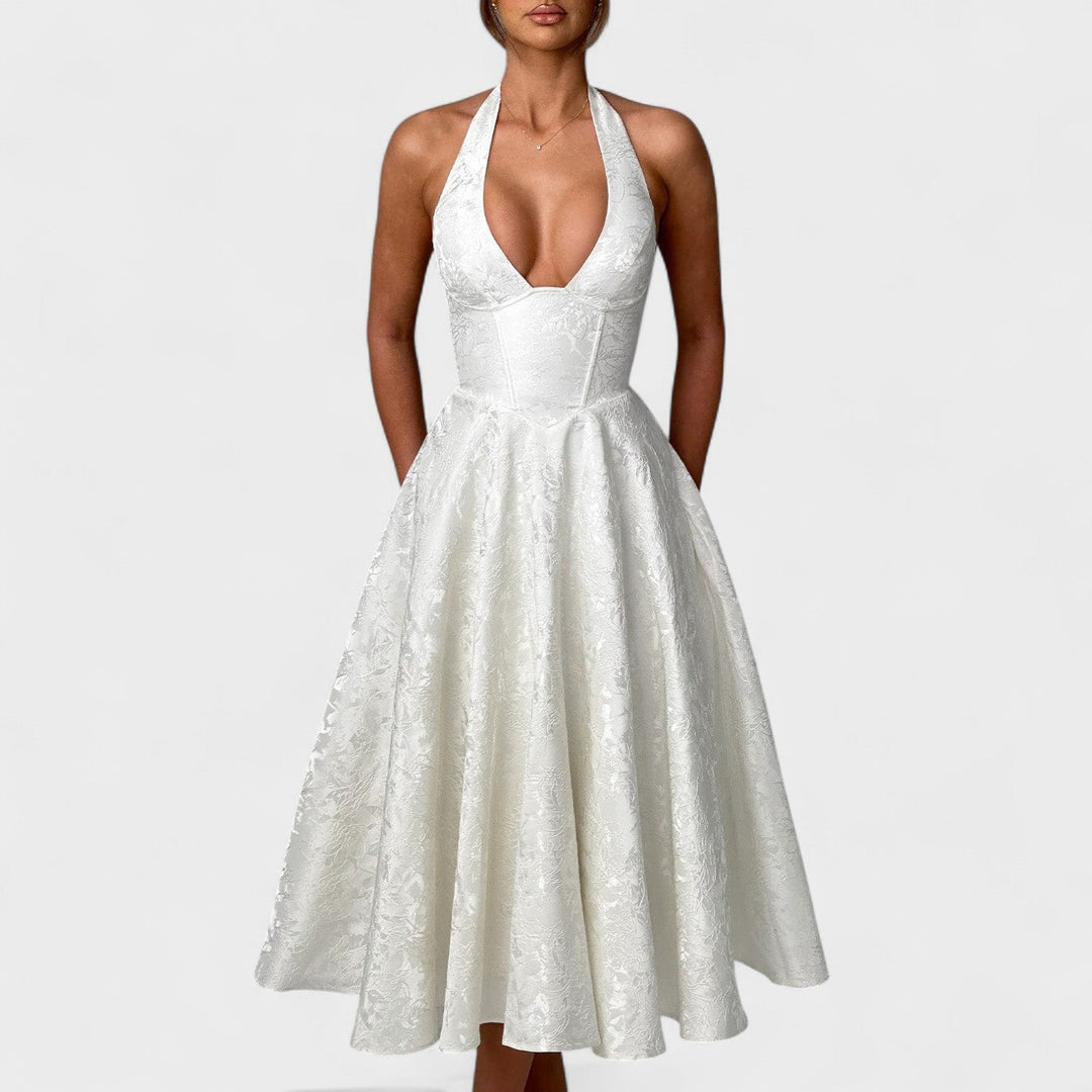 Julieta – Rochie midi cu decolteu halter