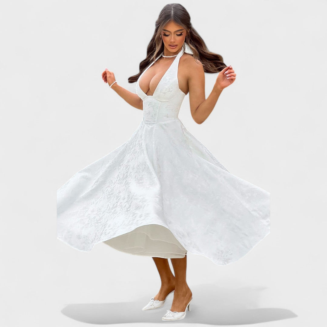 Julieta – Rochie midi cu decolteu halter