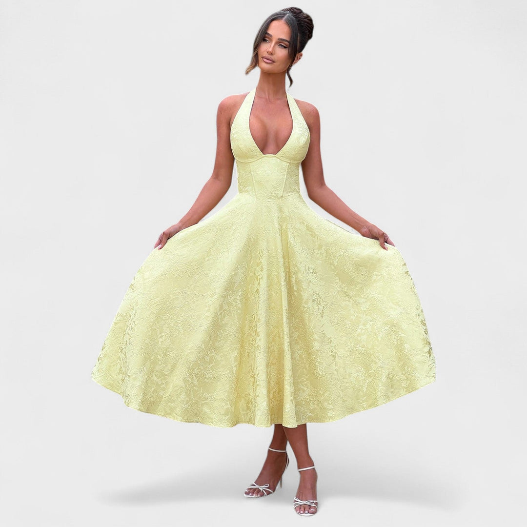 Julieta – Rochie midi cu decolteu halter