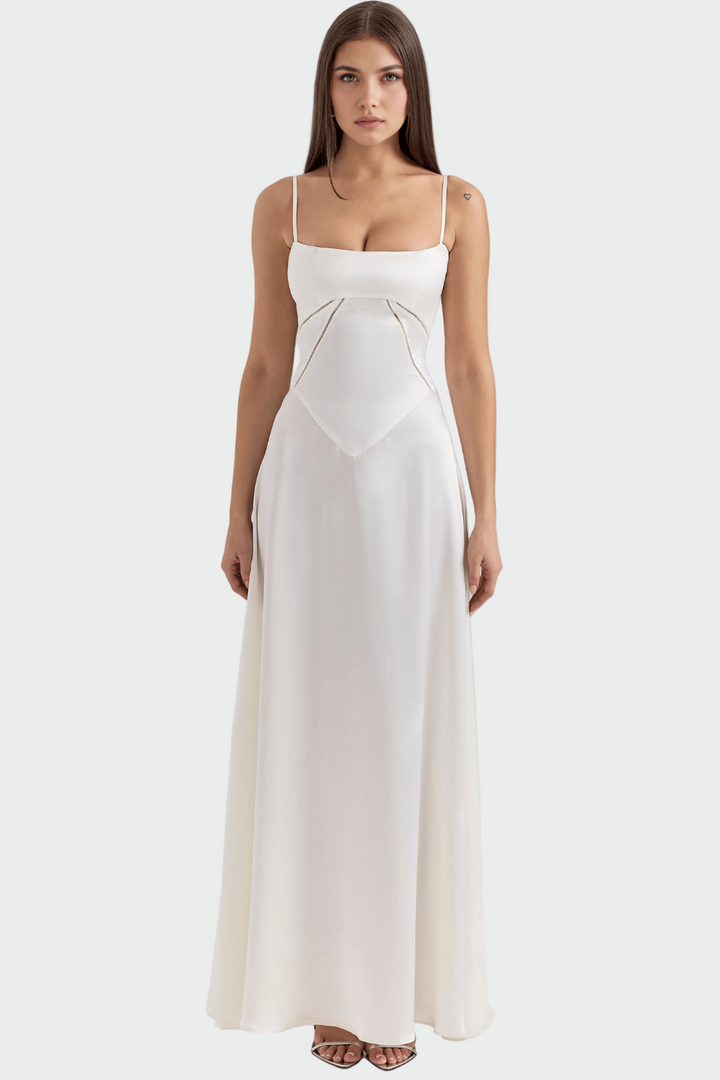 Rochie maxi din satin cu bretele subțiri