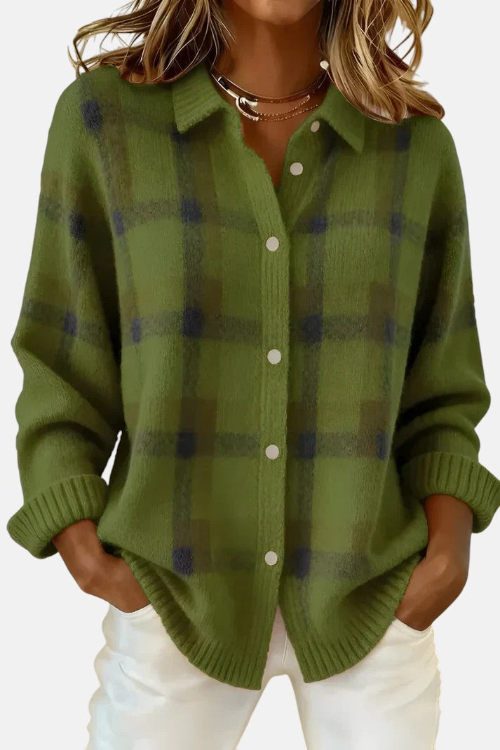 Elena – Cămașă tricotată premium în carouri