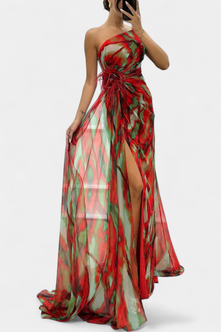 Rochie Maxi Asimetrică Blanka cu Model Vibrant