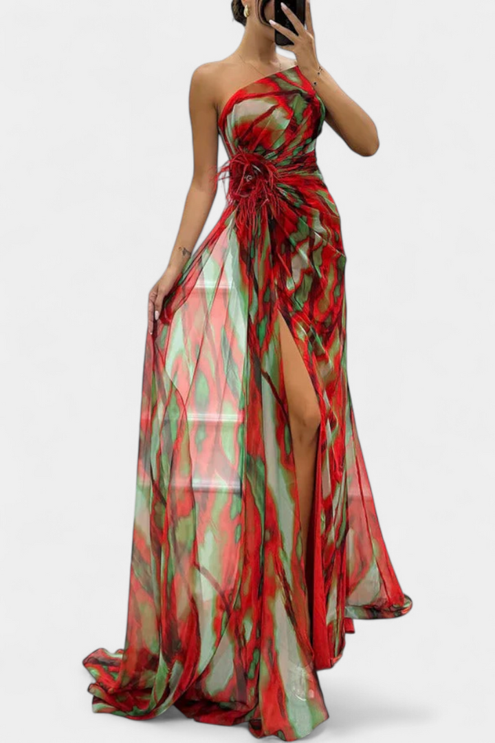 Rochie Maxi Asimetrică Blanka cu Model Vibrant