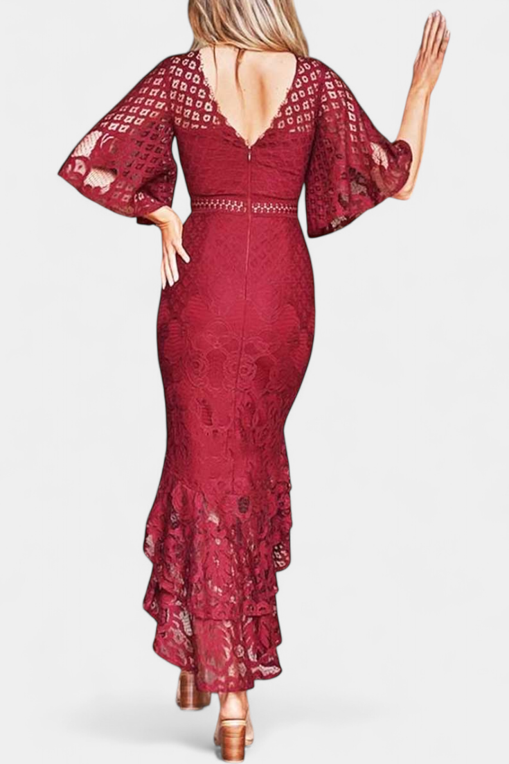 Rochie Midi din Dantelă cu Decolteu în Formă de Inimă Ksenia