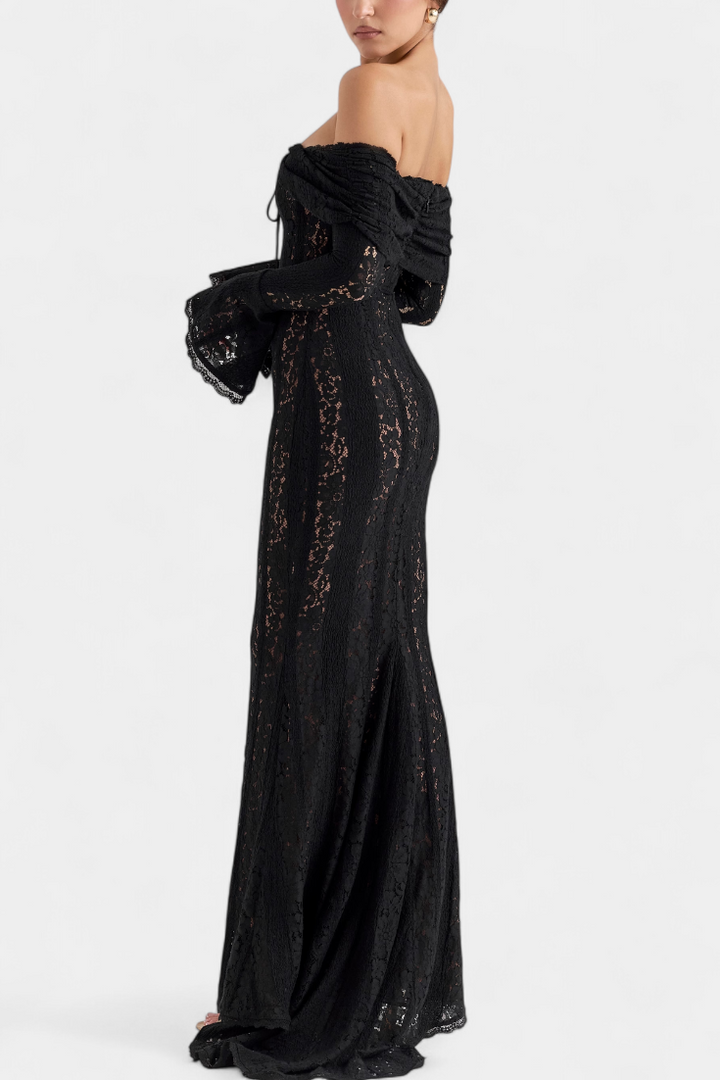 Rochie maxi "Josipa" cu umeri descoperiți din dantelă