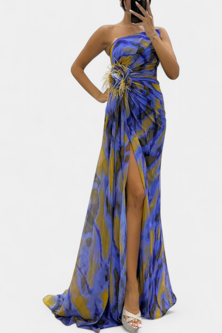 Rochie Maxi Asimetrică Blanka cu Model Vibrant