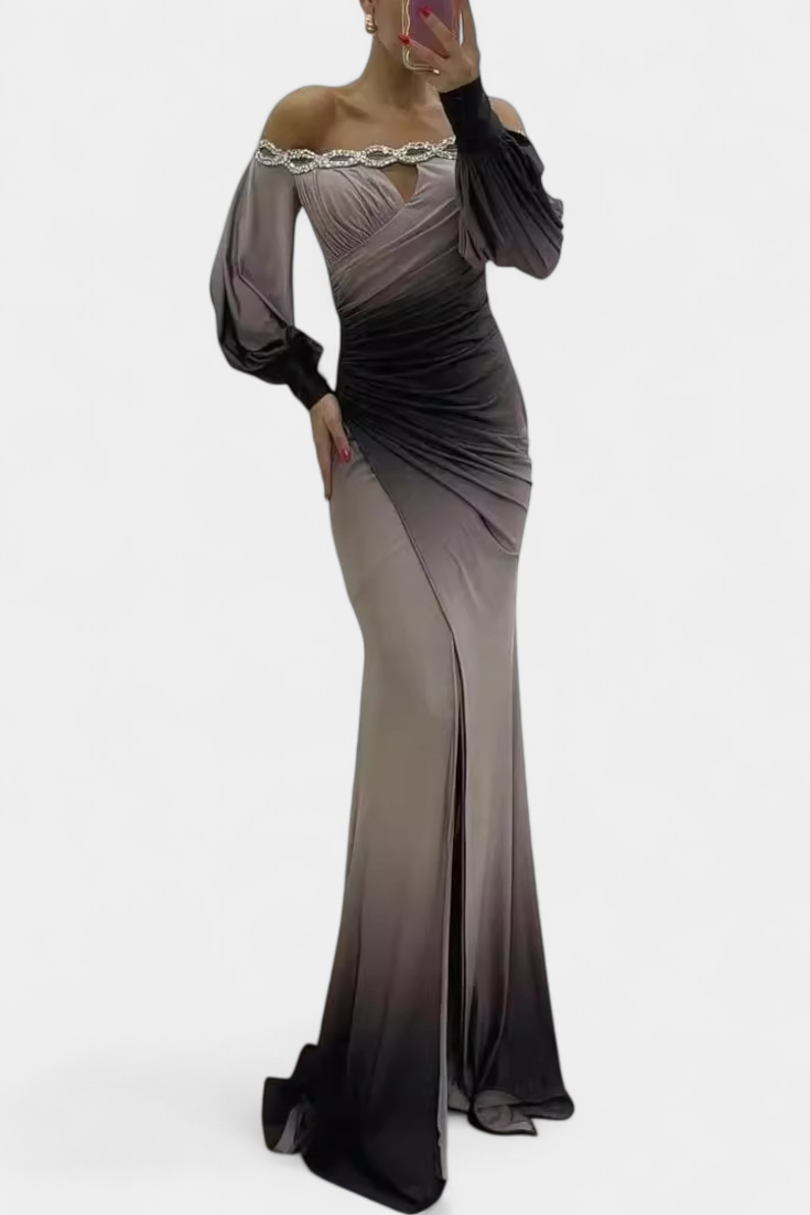 Rochie Maxi Silviana Ombre cu Umeri Decupați