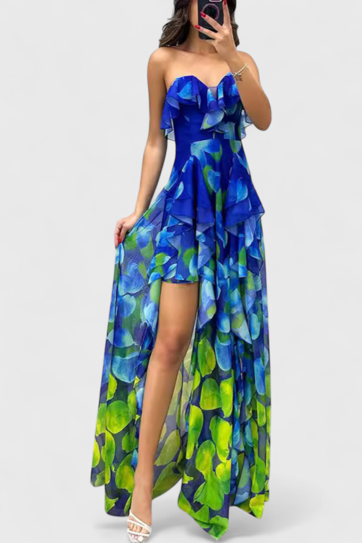 Zrinika Maxi Rochie fără Mâneci cu Volane și Deschidere Gradient