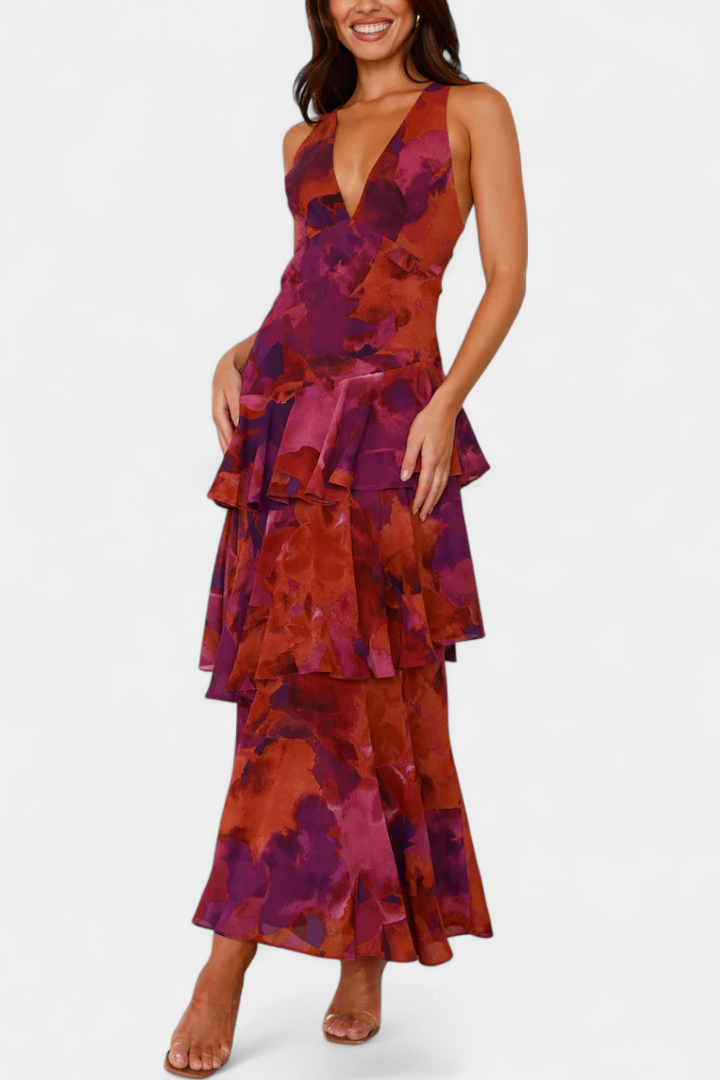 Valentina - Rochie din Șifon cu Decolteu în V și Mâneci Puff