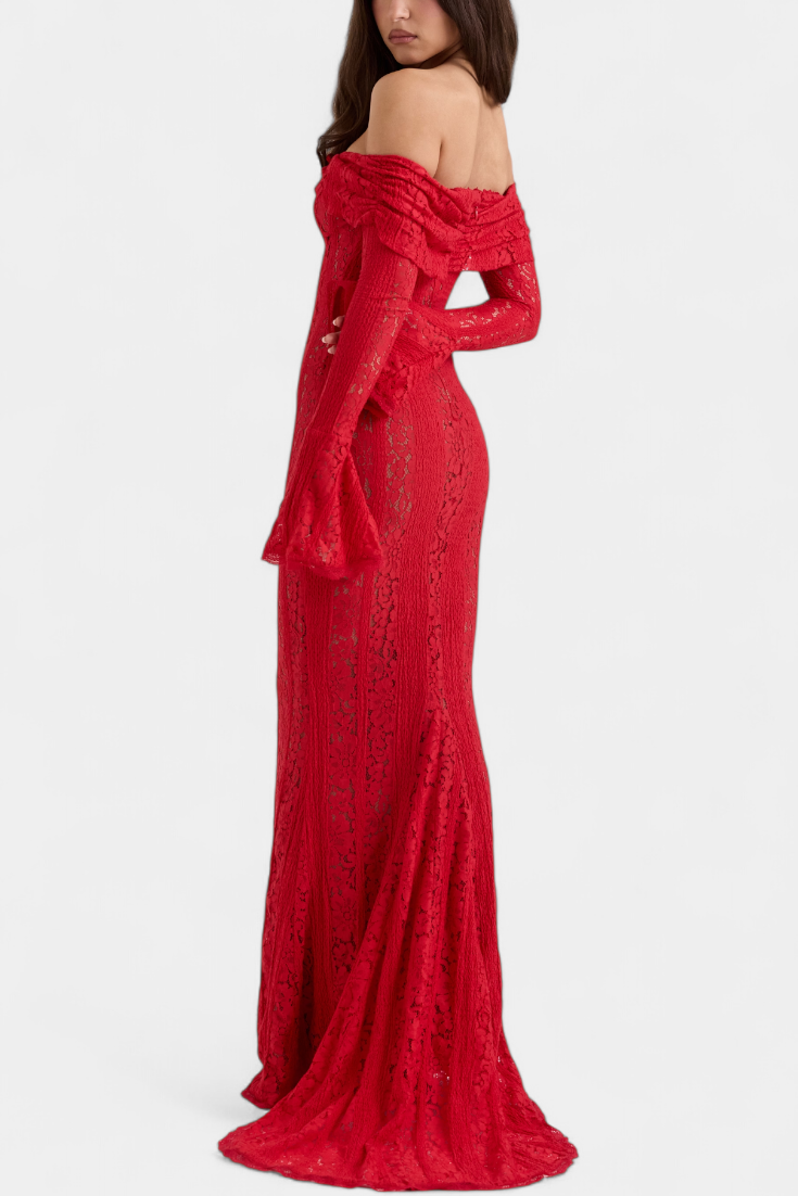 Rochie maxi "Josipa" cu umeri descoperiți din dantelă